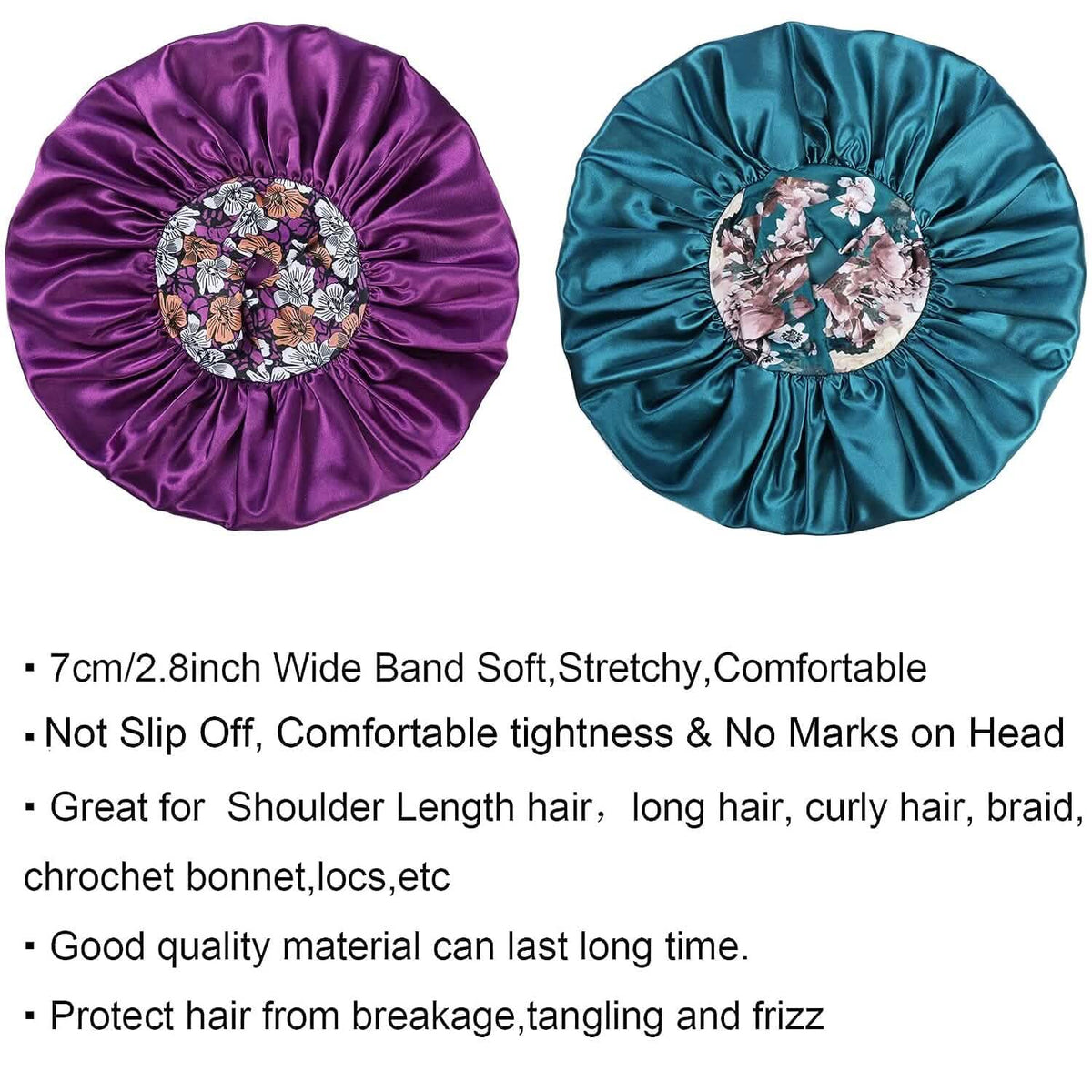2-Pack: Extra Large Satin Bonnets for Sleeping - A-1 Thread Vault