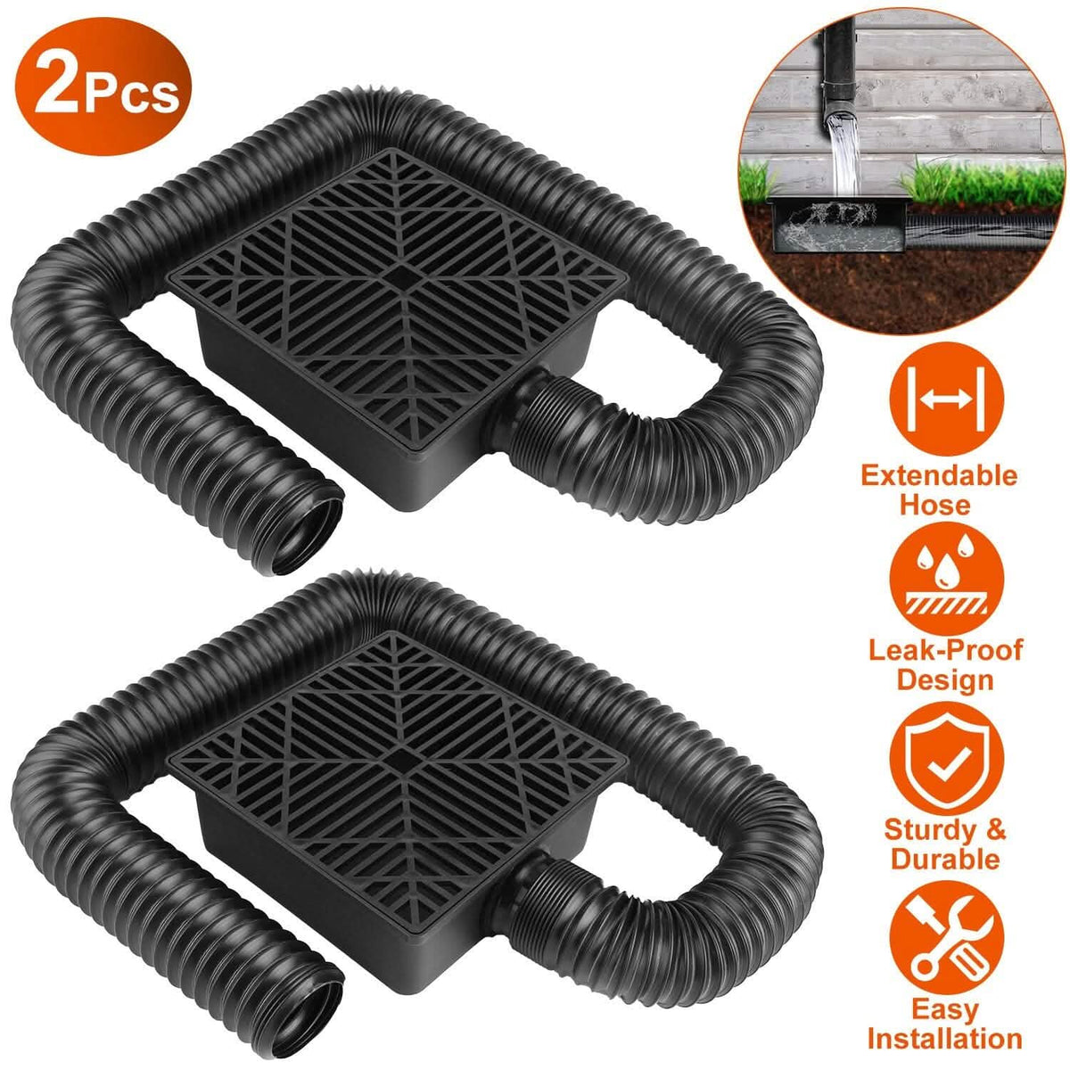 2-Pack: Gutter Downspout Extension Low Profile No Deep Digging Catch - A-1 Thread Vault