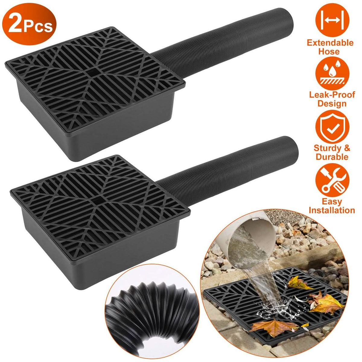 2-Pack: Gutter Downspout Extension Low Profile No Deep Digging Catch - A-1 Thread Vault