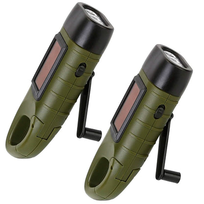 2-Pack: Hand Crank Solar Powered Flashlight - A-1 Thread Vault