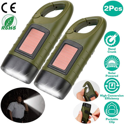 2-Pack: Hand Crank Solar Powered Flashlight - A-1 Thread Vault