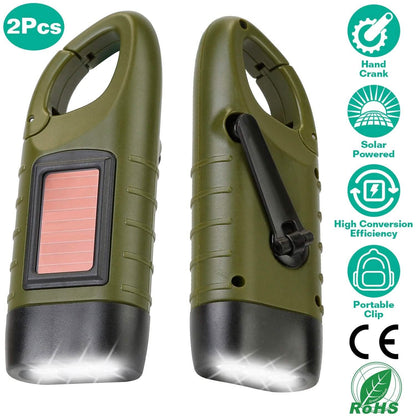 2-Pack: Hand Crank Solar Powered Flashlight - A-1 Thread Vault
