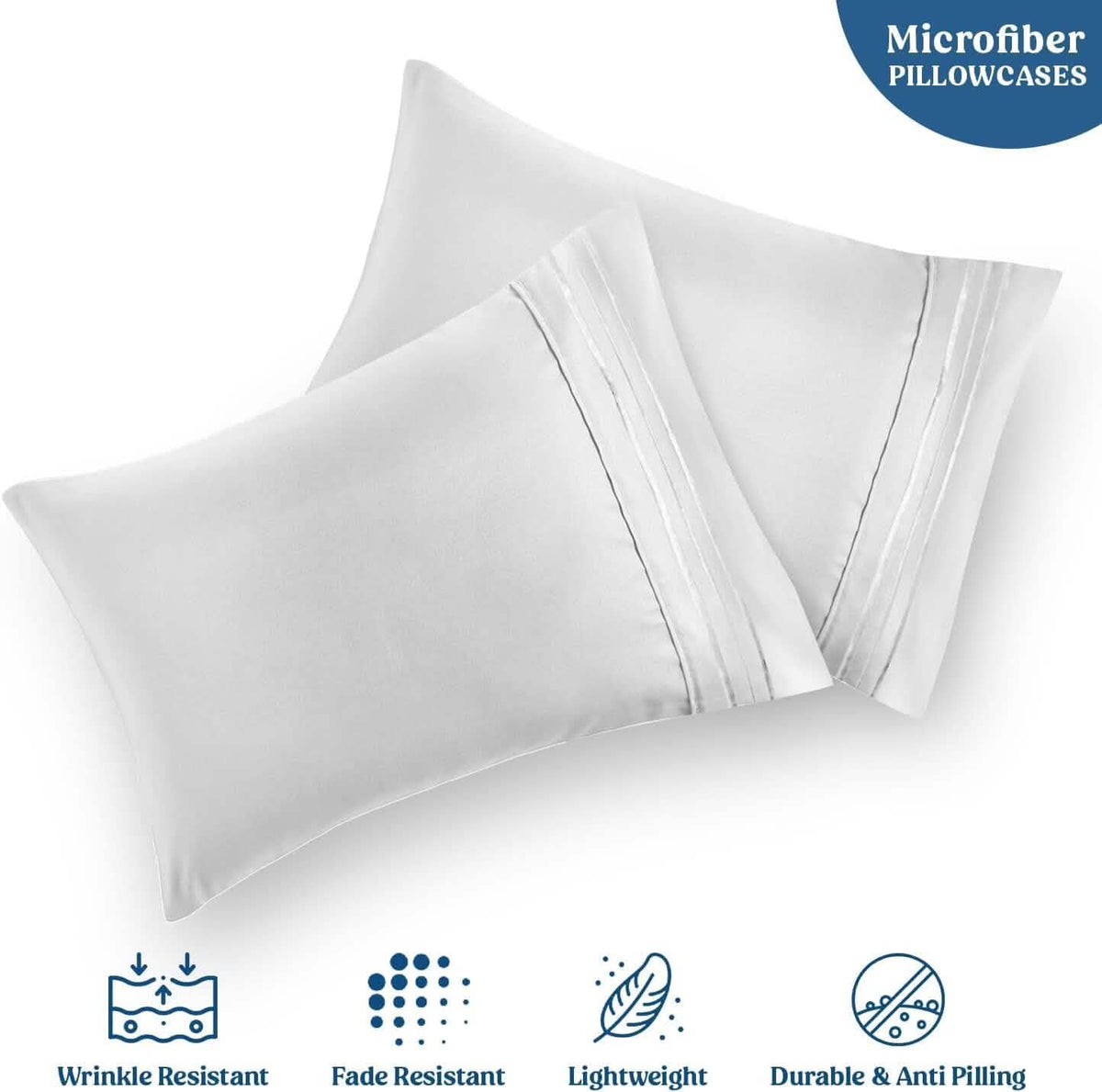 2-Pack: Hannah Linen Microfiber Pillowcases Breathable & Envelop Closure Pillow Covers Set - A-1 Thread Vault