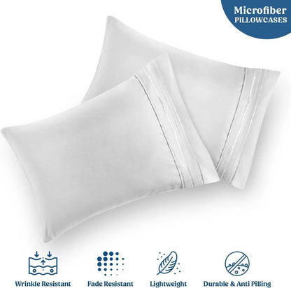 2-Pack: Hannah Linen Microfiber Pillowcases Breathable & Envelop Closure Pillow Covers Set - A-1 Thread Vault