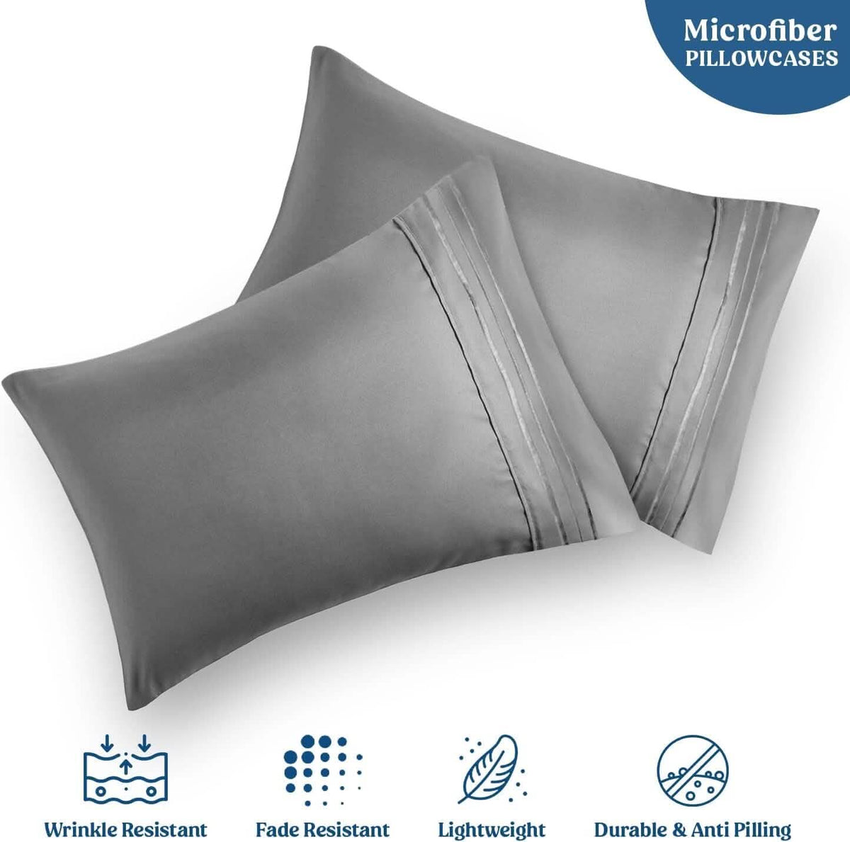 2-Pack: Hannah Linen Microfiber Pillowcases Breathable & Envelop Closure Pillow Covers Set - A-1 Thread Vault