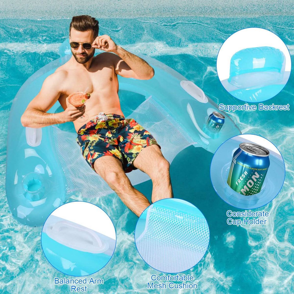 2-Pack: Inflatable Float Pool Chair with Cup Holder Arm Rest - A-1 Thread Vault