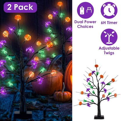 2-Pack: Lighted Halloween Trees with Timer and Adjustable Twigs - A-1 Thread Vault