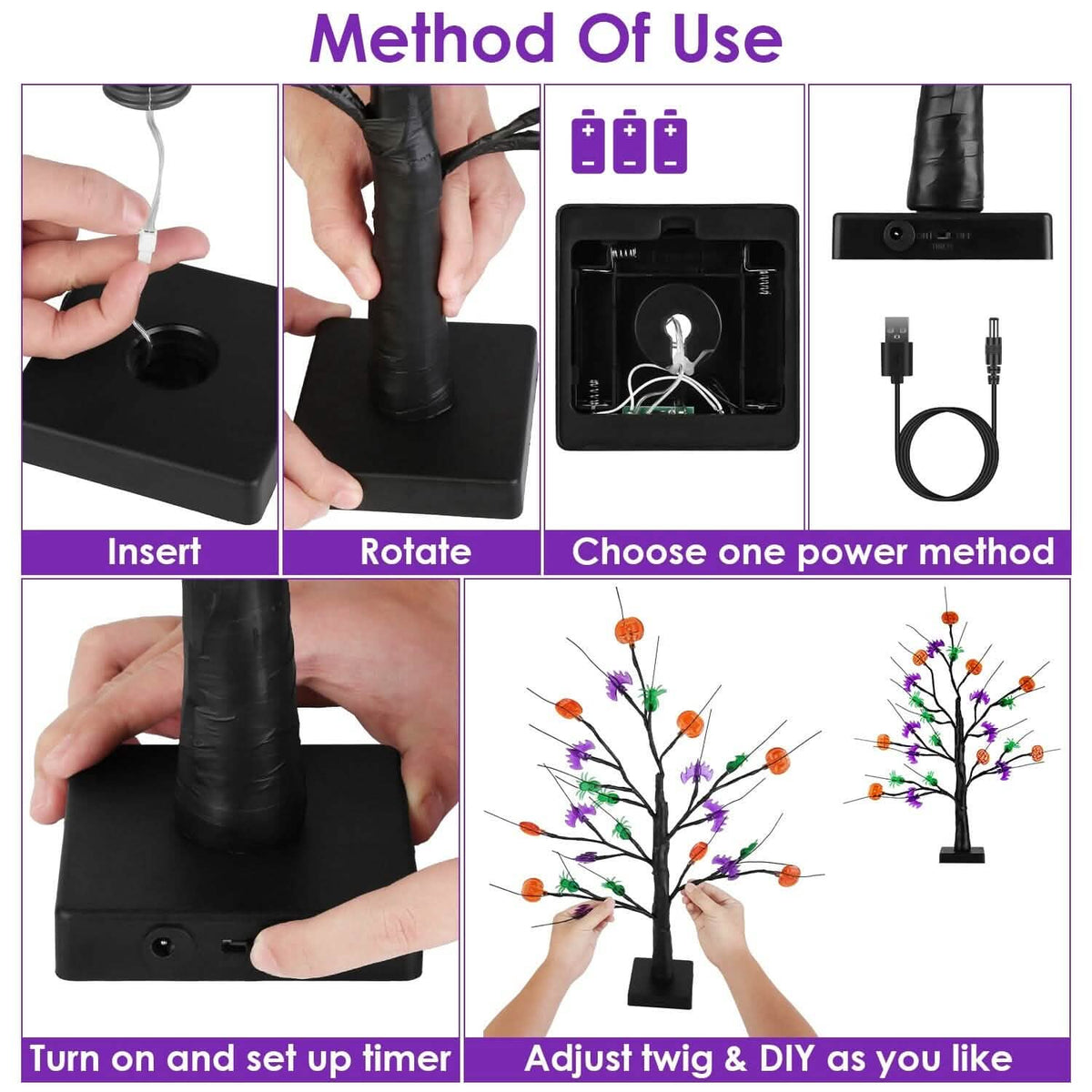 2-Pack: Lighted Halloween Trees with Timer and Adjustable Twigs - A-1 Thread Vault