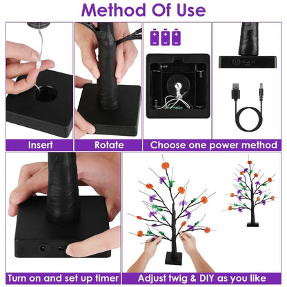 2-Pack: Lighted Halloween Trees with Timer and Adjustable Twigs - A-1 Thread Vault