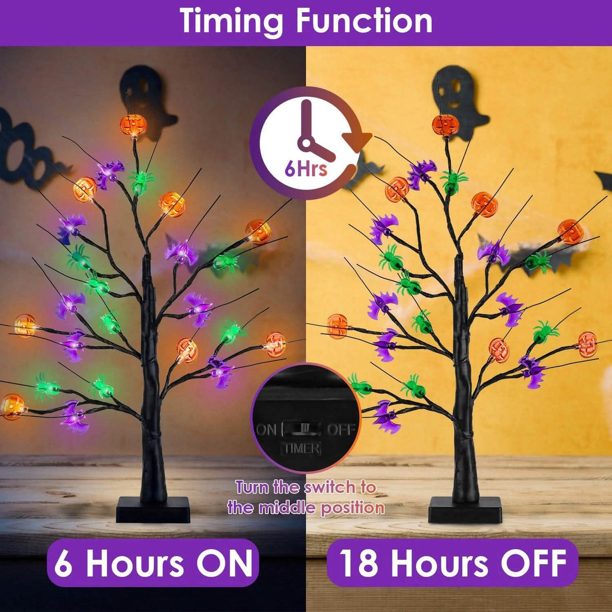 2-Pack: Lighted Halloween Trees with Timer and Adjustable Twigs - A-1 Thread Vault