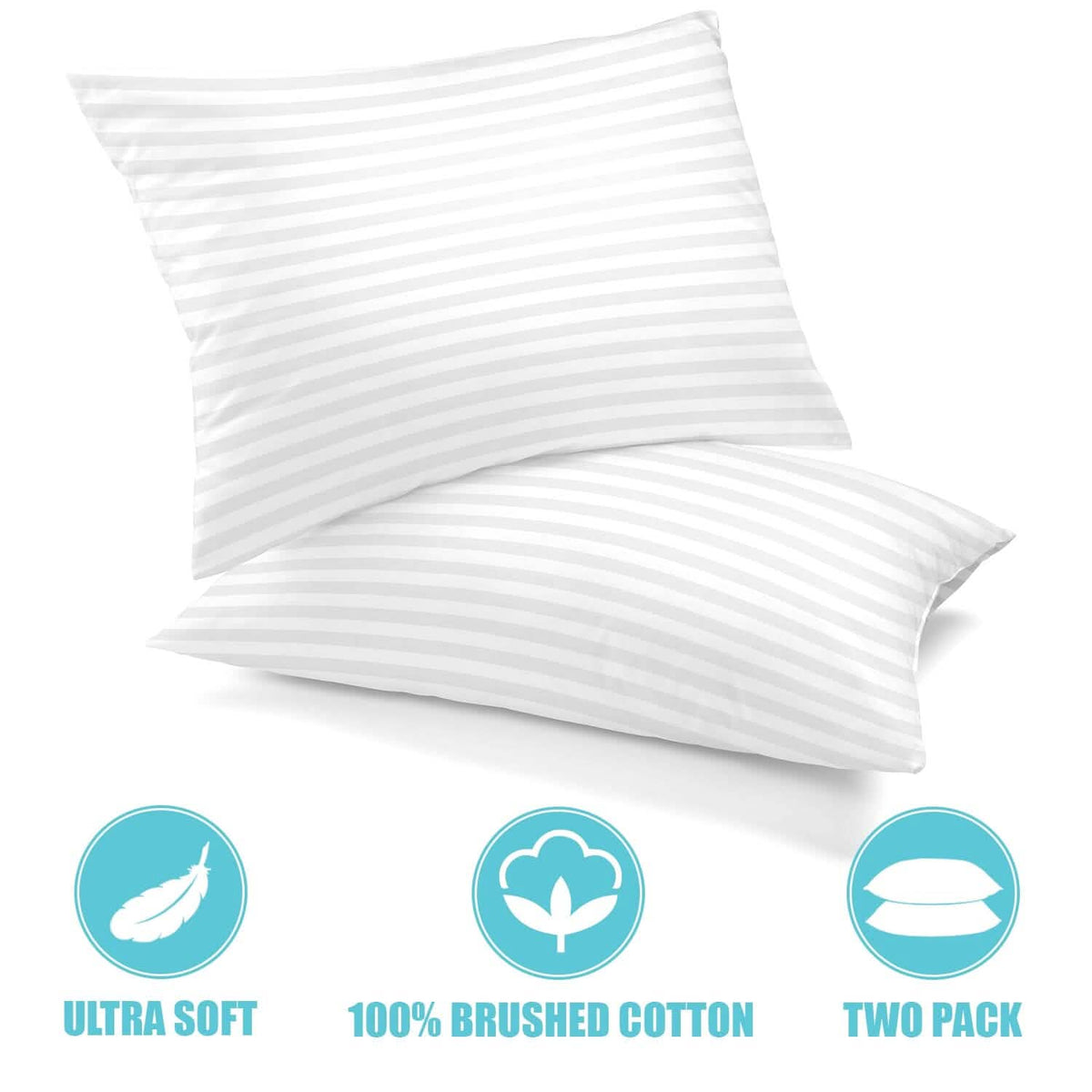 2-Pack: Lux Decor Collection Cotton Stripe Pillow Plush Bed Pillows Set - A-1 Thread Vault