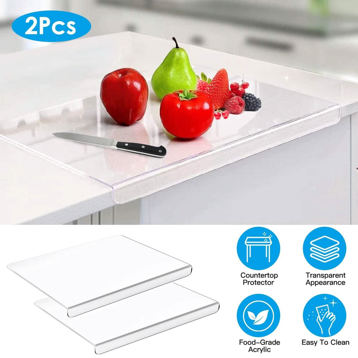2-Pack: Non-Slip Transparent Countertop Cutting Board Kitchen Countertop Protector - A-1 Thread Vault