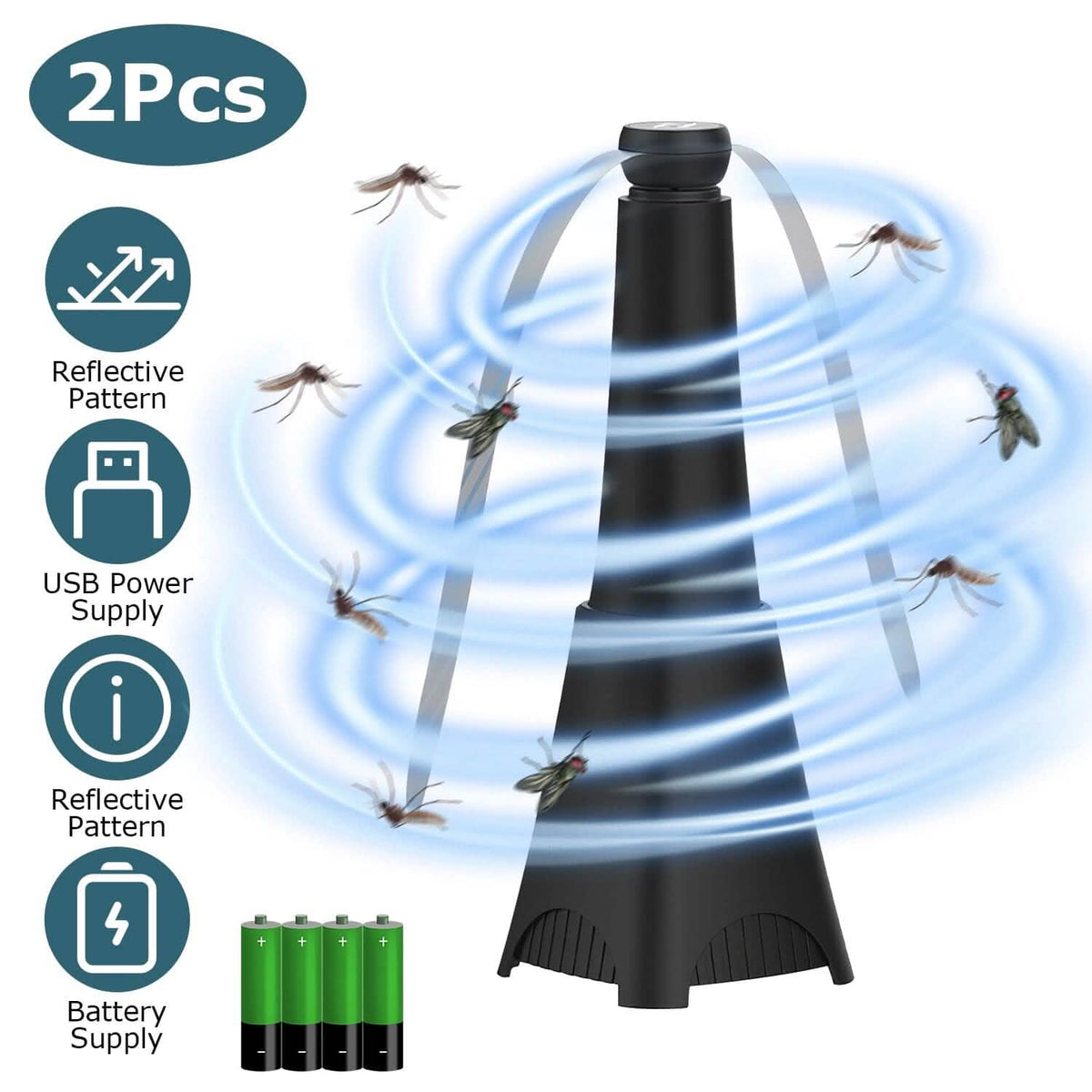 2-Pack: Portable Reflective Fly Repellent Fan Rechargeable Battery Powered - A-1 Thread Vault