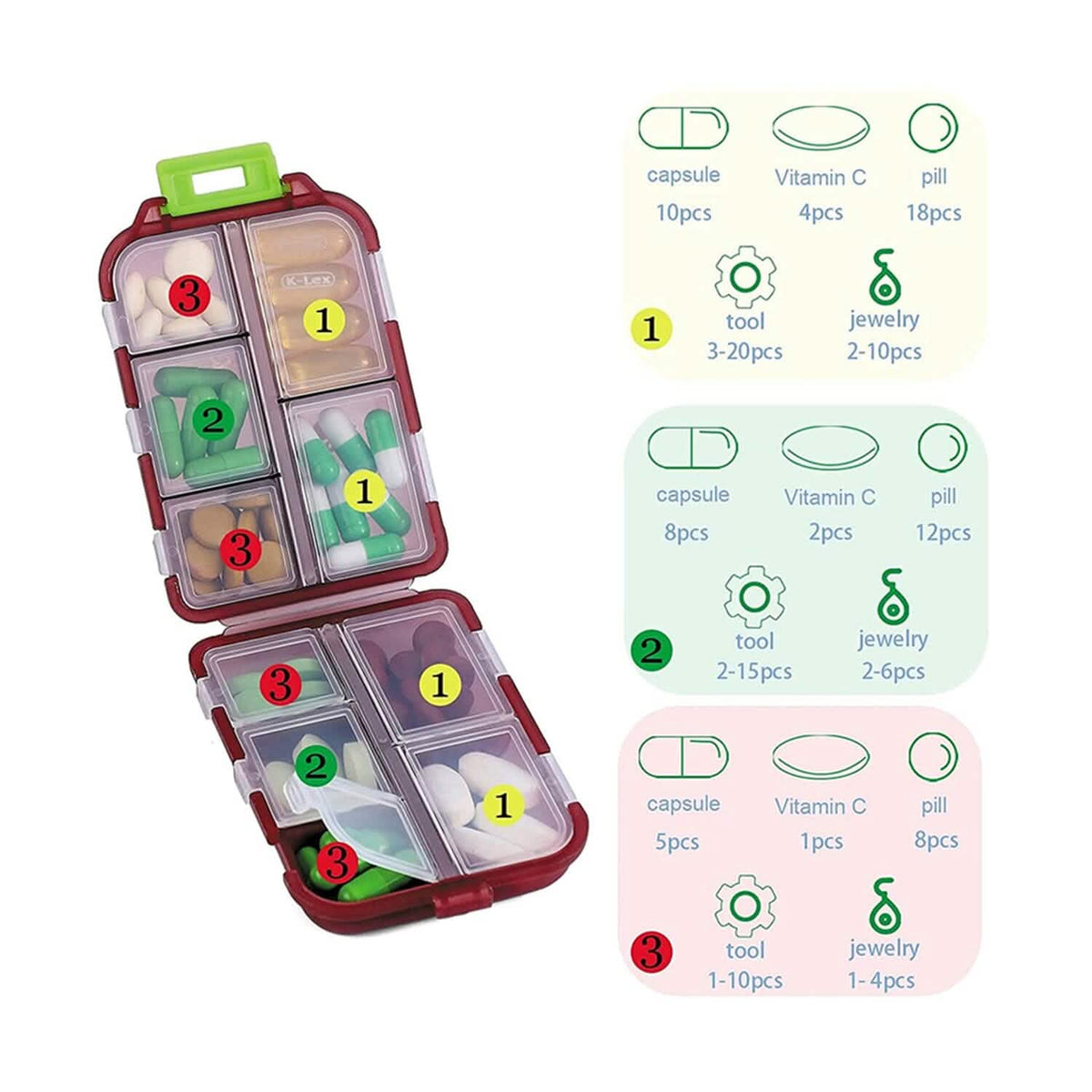 2-Pack: Portable Weekly Travel Pill Organizer Case - A-1 Thread Vault