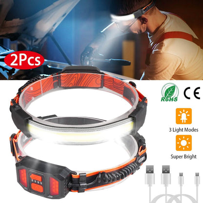 2-Pack: Rechargeable Headlamp 3 Light Modes Hand-Free - A-1 Thread Vault