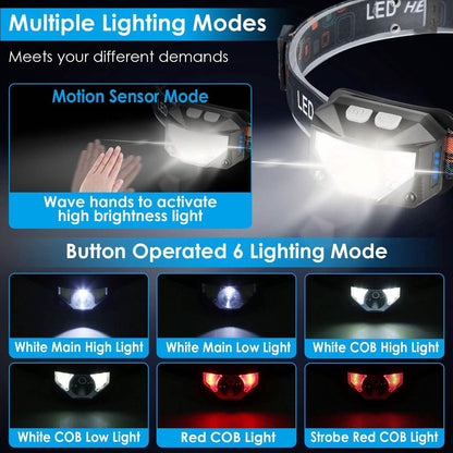 2-Pack: Rechargeable Motion Sensor Headlamp 6 Light Modes Headlight - A-1 Thread Vault