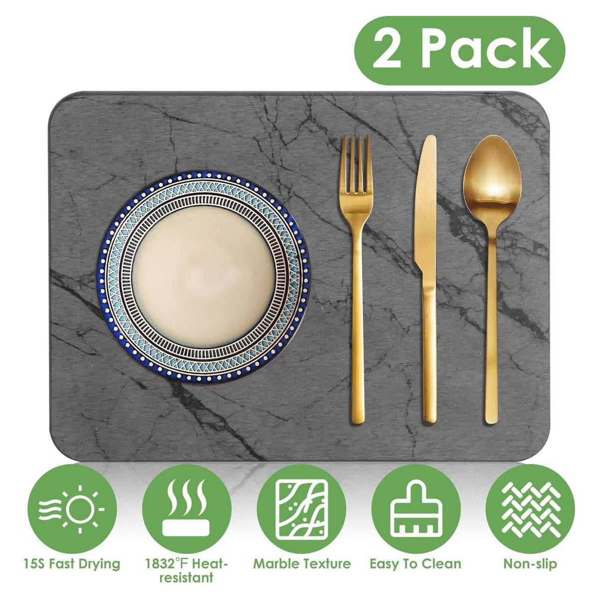 2-Pack: Stone Dish Drying Mat Silicone Diatomaceous Earth Mat - A-1 Thread Vault