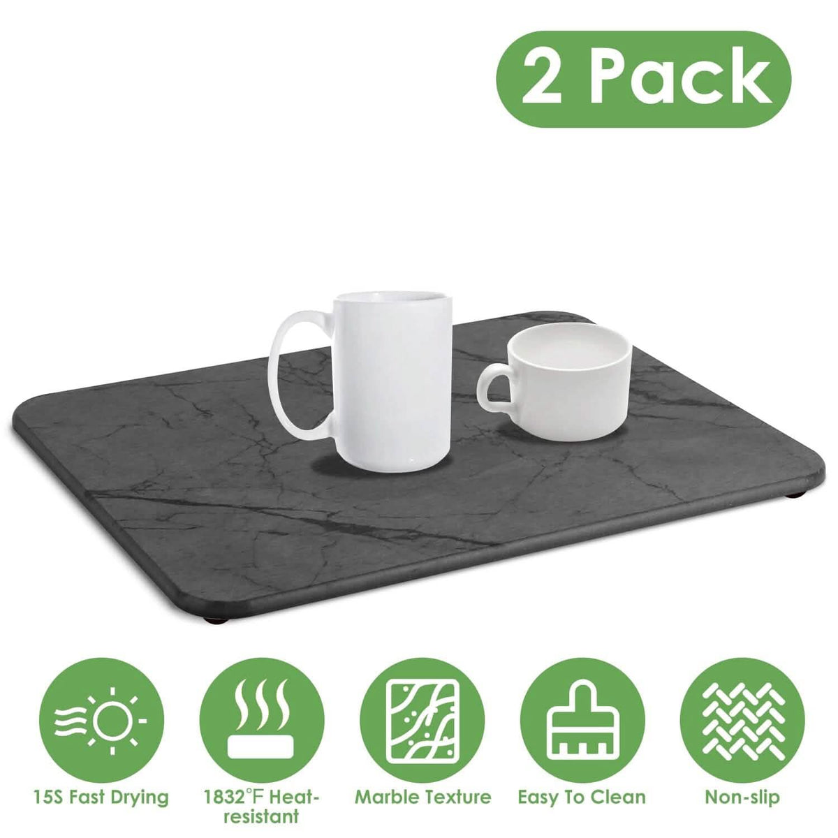 2-Pack: Stone Dish Drying Mat Silicone Diatomaceous Earth Mat - A-1 Thread Vault