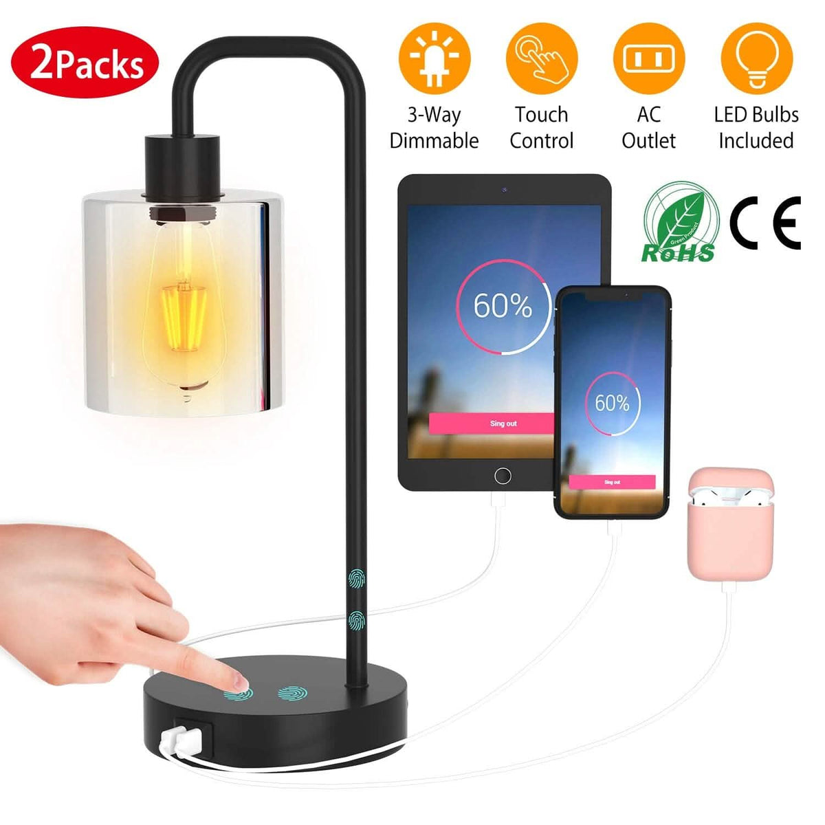 2-Pack: Touch Control Table Lamp - A-1 Thread Vault