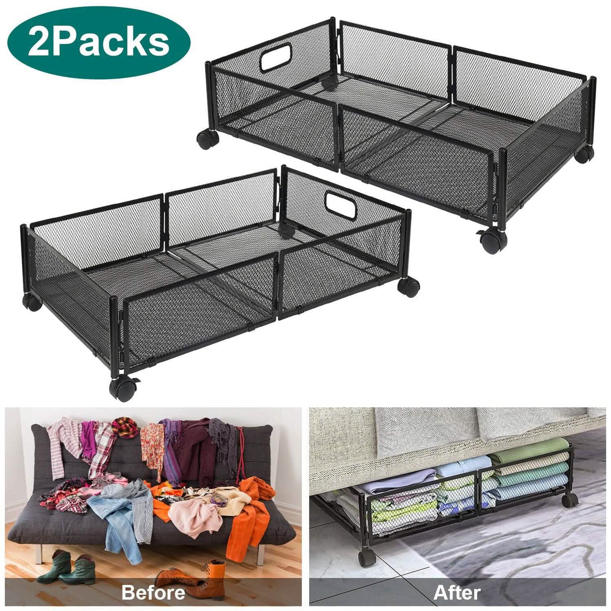 2-Pack: Under Bed Storage Container Foldable Rolling Storage Bin - A-1 Thread Vault
