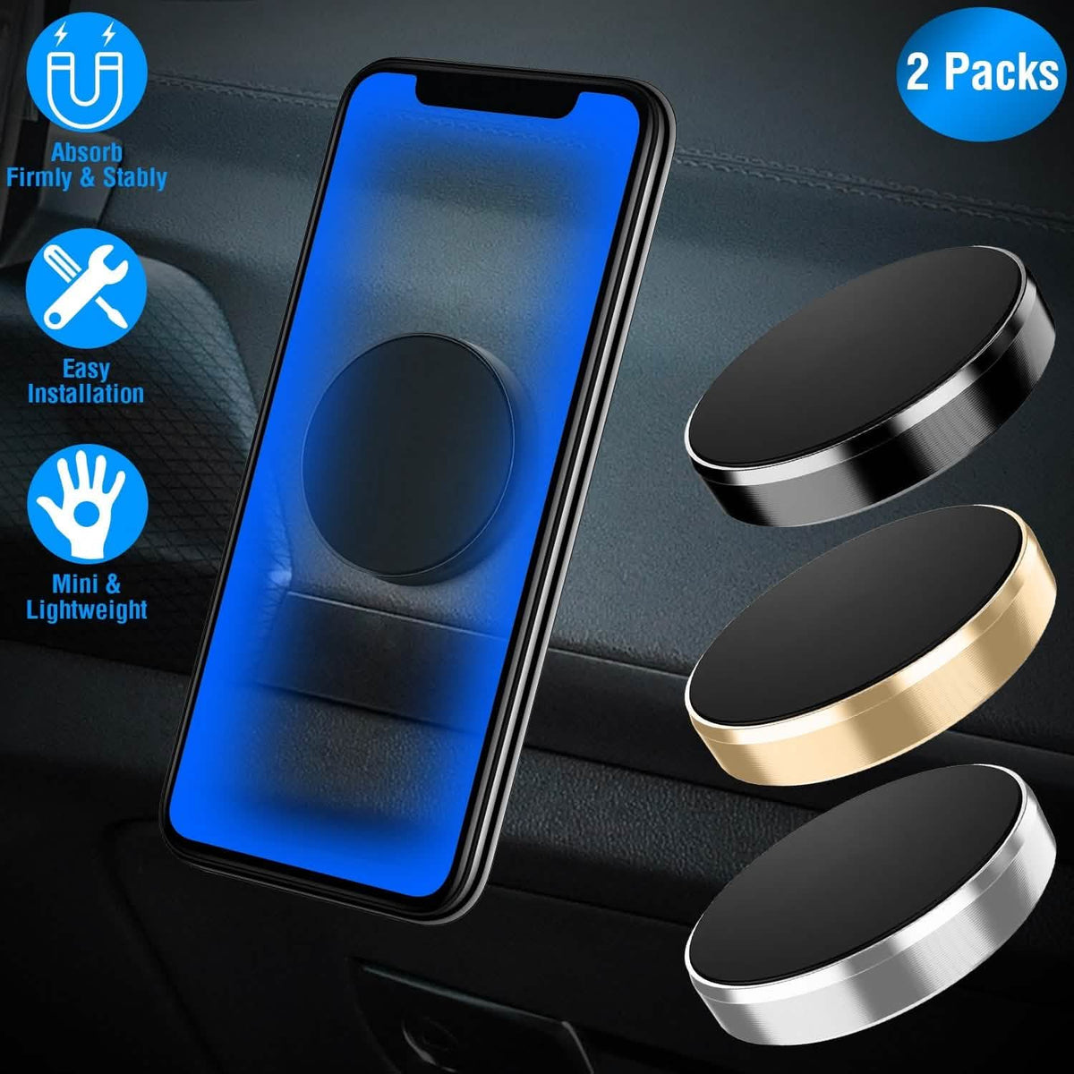 2-Pack: Universal Magnetic Car Mounts Dashboard - A-1 Thread Vault