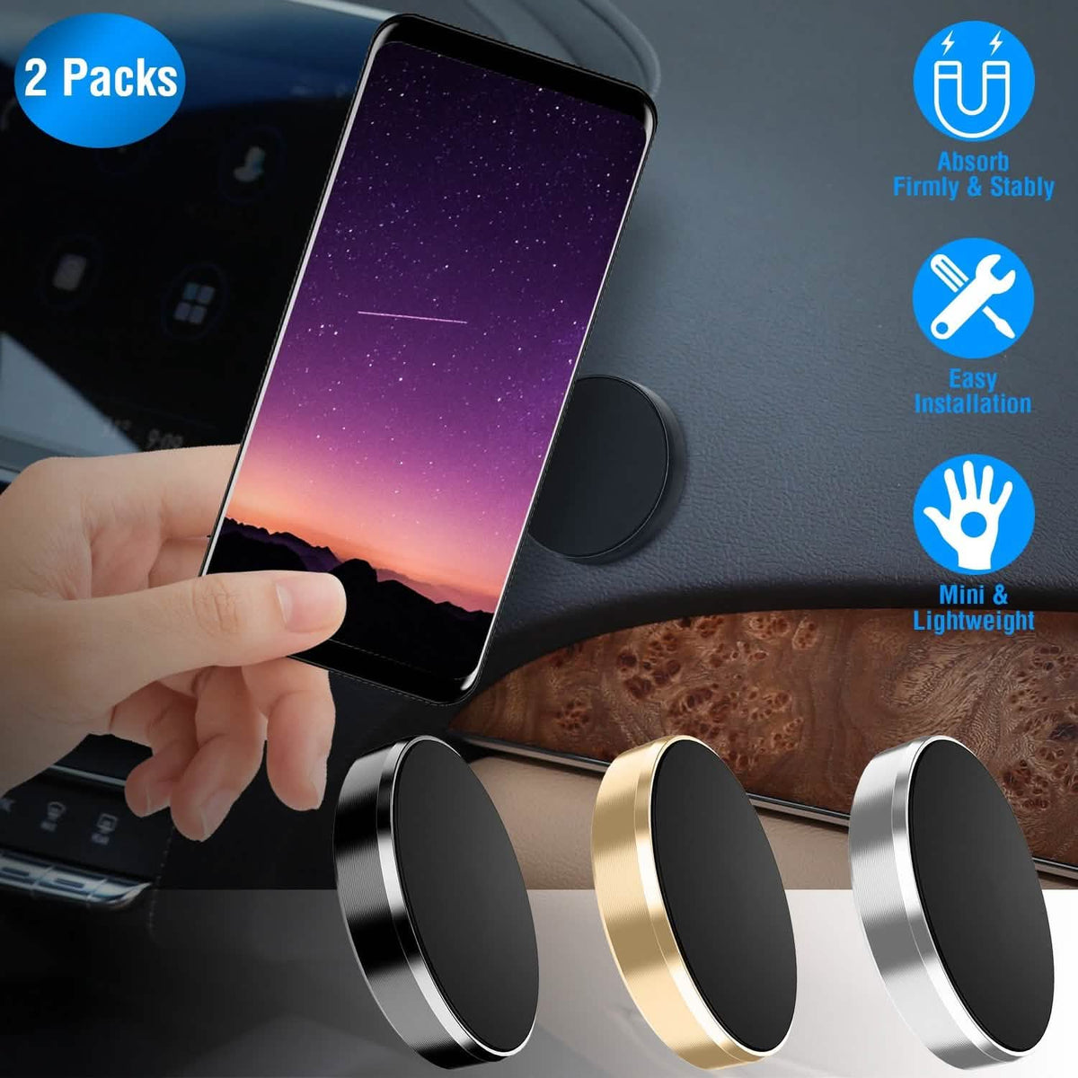 2-Pack: Universal Magnetic Car Mounts Dashboard - A-1 Thread Vault