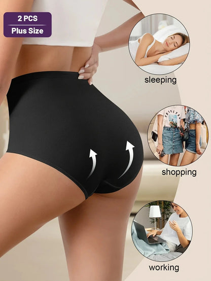 2-Pack Women's High-Waisted Breathable Mesh Underwear - Tummy Control Butt Lifting Seamless Panties with Cross-Back - A-1 Thread Vault