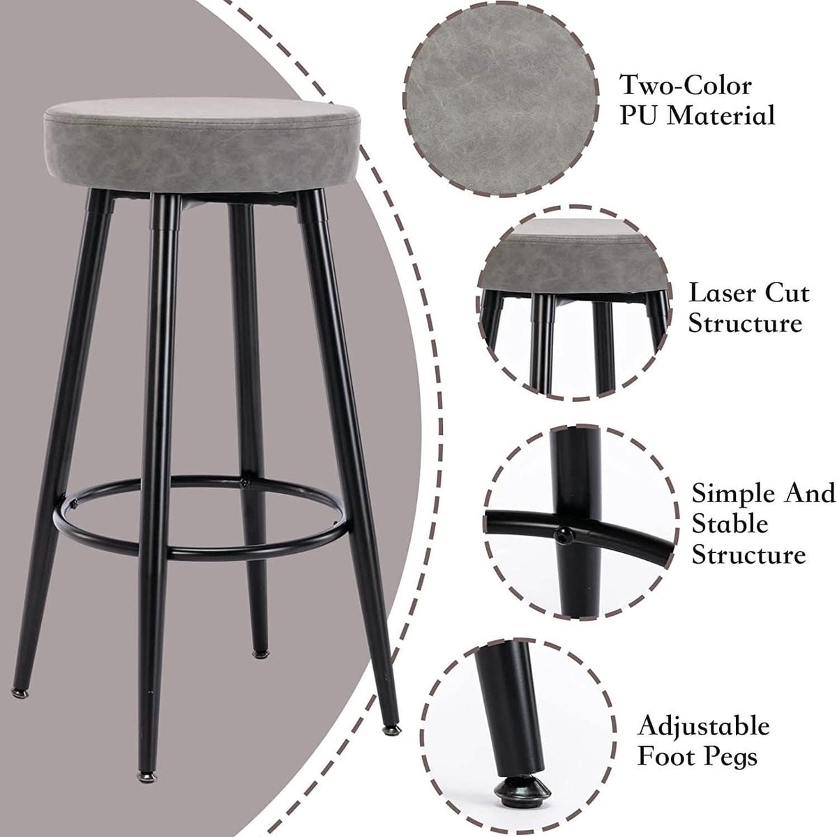 2-Piece: 28'' Metal Bar Stools Set - A-1 Thread Vault