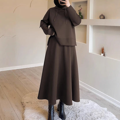 2-Piece Hoodie Top & Full A-Line Maxi Skirt Set(MS427) - A-1 Thread Vault