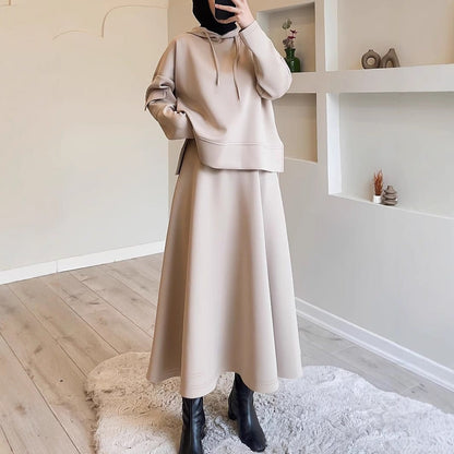 2-Piece Hoodie Top & Full A-Line Maxi Skirt Set(MS427) - A-1 Thread Vault