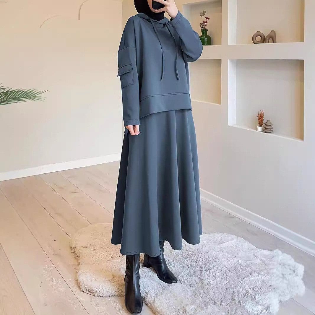2-Piece Hoodie Top & Full A-Line Maxi Skirt Set(MS427) - A-1 Thread Vault