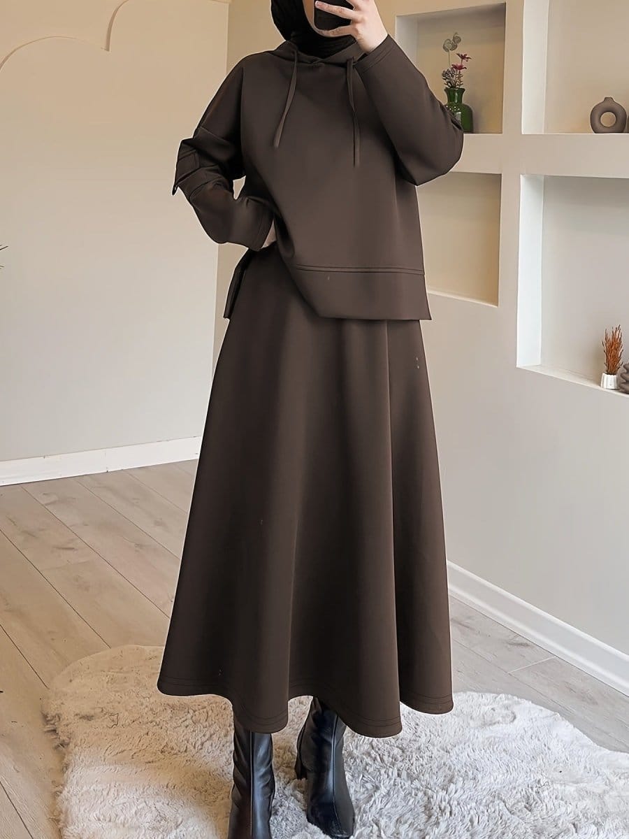 2-Piece Hoodie Top & Full A-Line Maxi Skirt Set(MS427) - A-1 Thread Vault