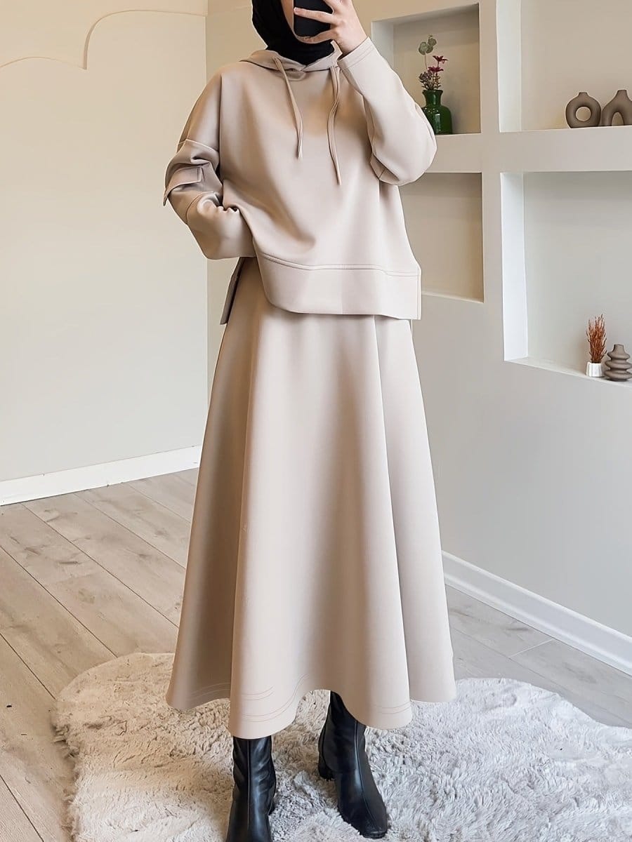 2-Piece Hoodie Top & Full A-Line Maxi Skirt Set(MS427) - A-1 Thread Vault