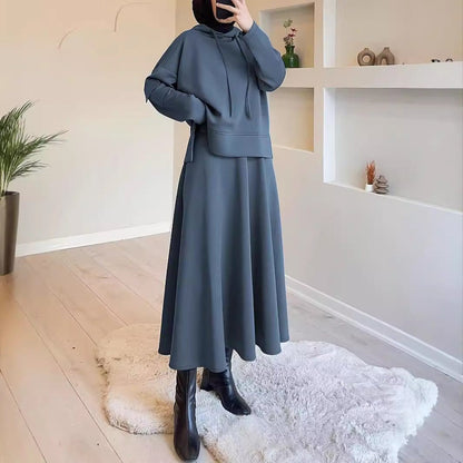 2-Piece Hoodie Top & Full A-Line Maxi Skirt Set(MS427) - A-1 Thread Vault