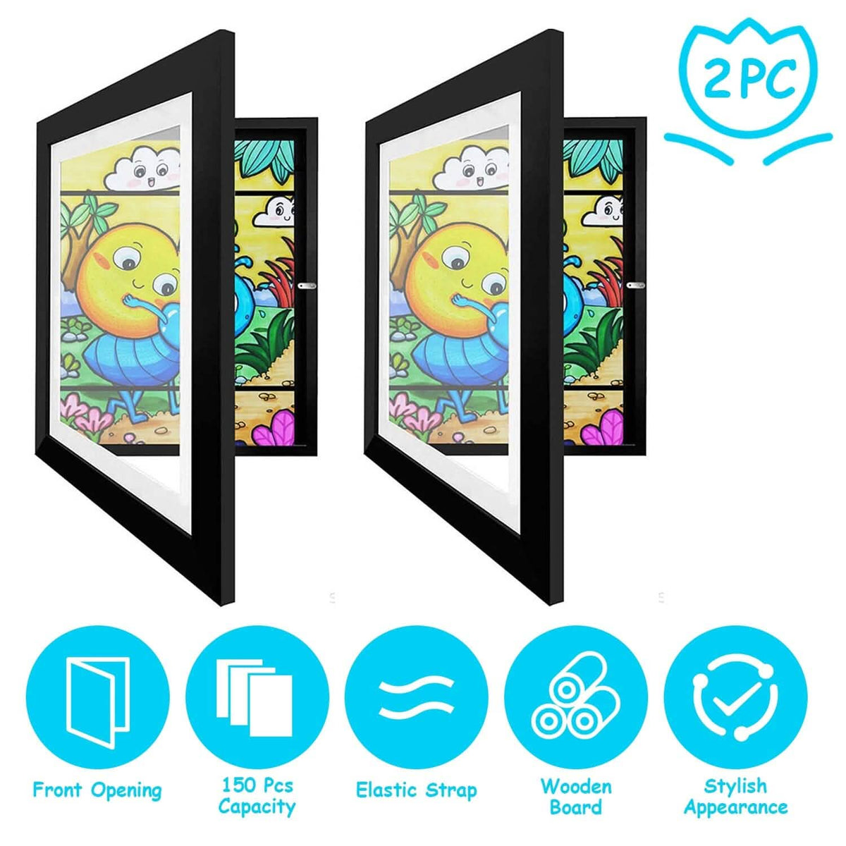 2-Piece: Kids Art Frame Front Opening Wooden Picture Frame - A-1 Thread Vault