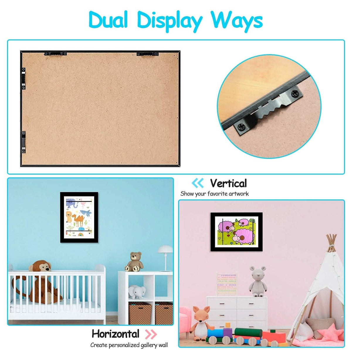 2-Piece: Kids Art Frame Front Opening Wooden Picture Frame - A-1 Thread Vault