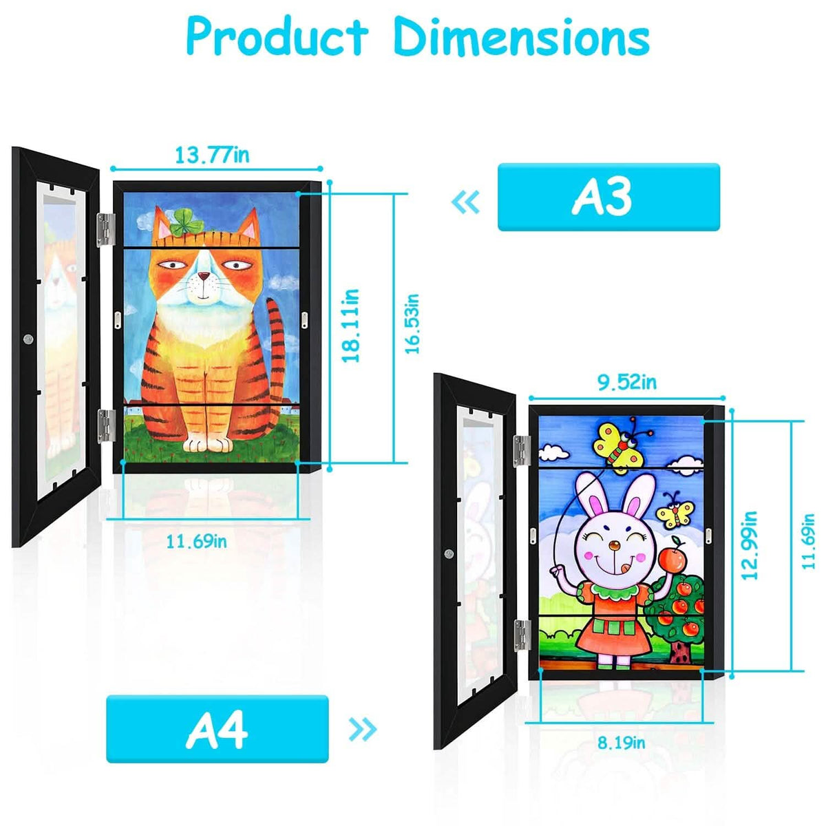 2-Piece: Kids Art Frame Front Opening Wooden Picture Frame - A-1 Thread Vault