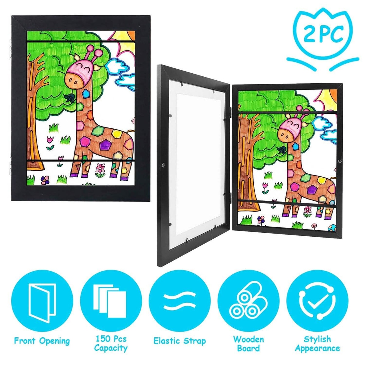 2-Piece: Kids Art Frame Front Opening Wooden Picture Frame - A-1 Thread Vault