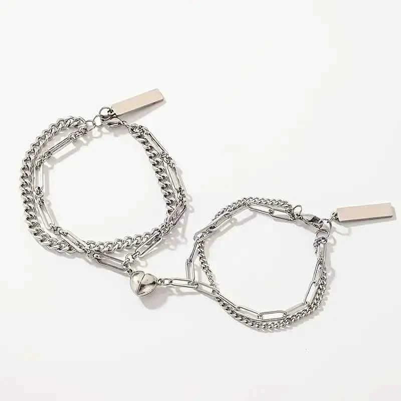 2-Piece: Lovers' Titanium Steel Love Magnet Bracelet - A-1 Thread Vault