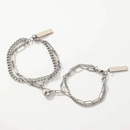 2-Piece: Lovers' Titanium Steel Love Magnet Bracelet - A-1 Thread Vault