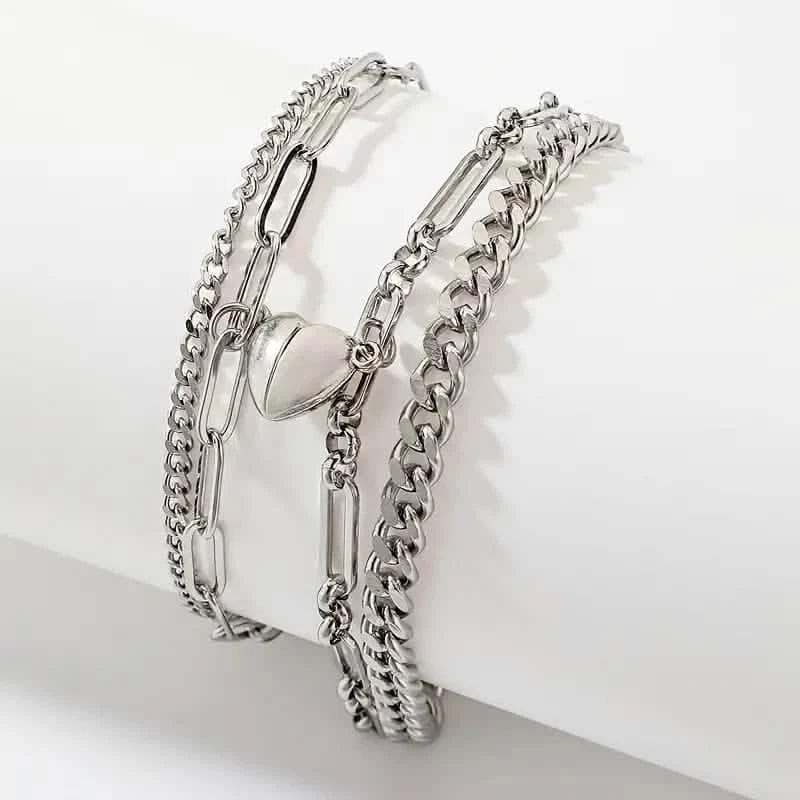 2-Piece: Lovers' Titanium Steel Love Magnet Bracelet - A-1 Thread Vault
