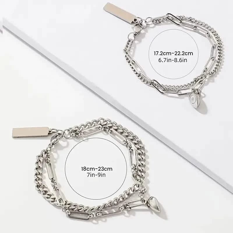 2-Piece: Lovers' Titanium Steel Love Magnet Bracelet - A-1 Thread Vault