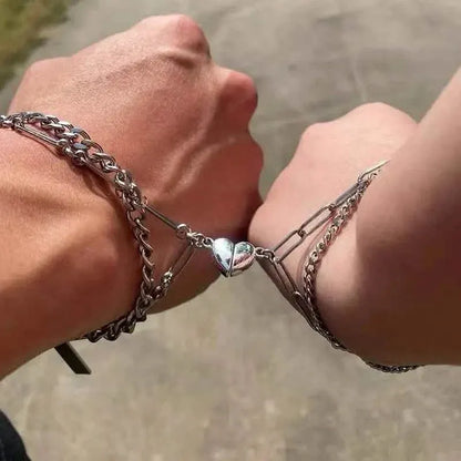 2-Piece: Lovers' Titanium Steel Love Magnet Bracelet - A-1 Thread Vault