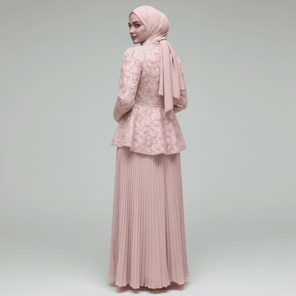 2-Piece Pearl Beaded 3D Rose Embroidered Jacket & Chiffon Pleated Maxi Dress Set(MS401) - A-1 Thread Vault