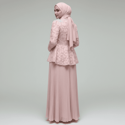 2-Piece Pearl Beaded 3D Rose Embroidered Jacket & Chiffon Pleated Maxi Dress Set(MS401) - A-1 Thread Vault