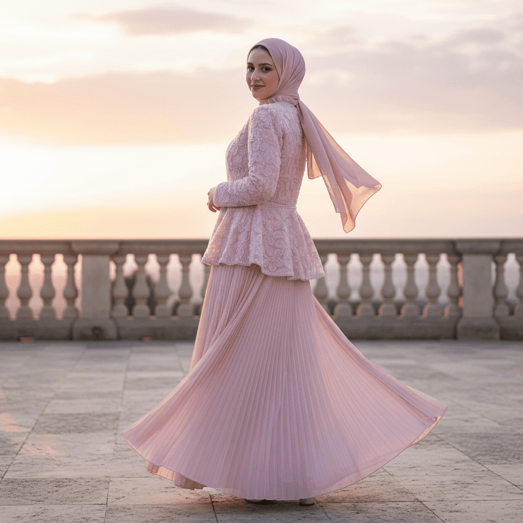 2-Piece Pearl Beaded 3D Rose Embroidered Jacket & Chiffon Pleated Maxi Dress Set(MS401) - A-1 Thread Vault