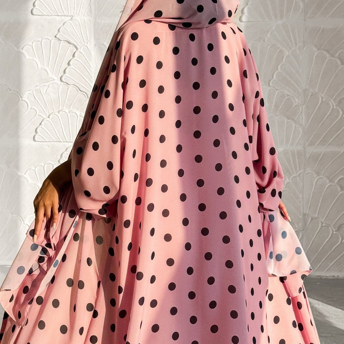 2-Piece Polka Dot Print Open Abaya Set(MOA316) - A-1 Thread Vault