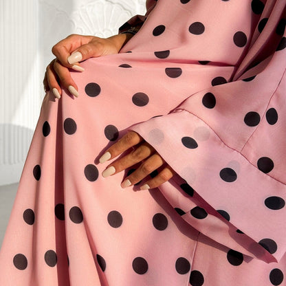 2-Piece Polka Dot Print Open Abaya Set(MOA316) - A-1 Thread Vault