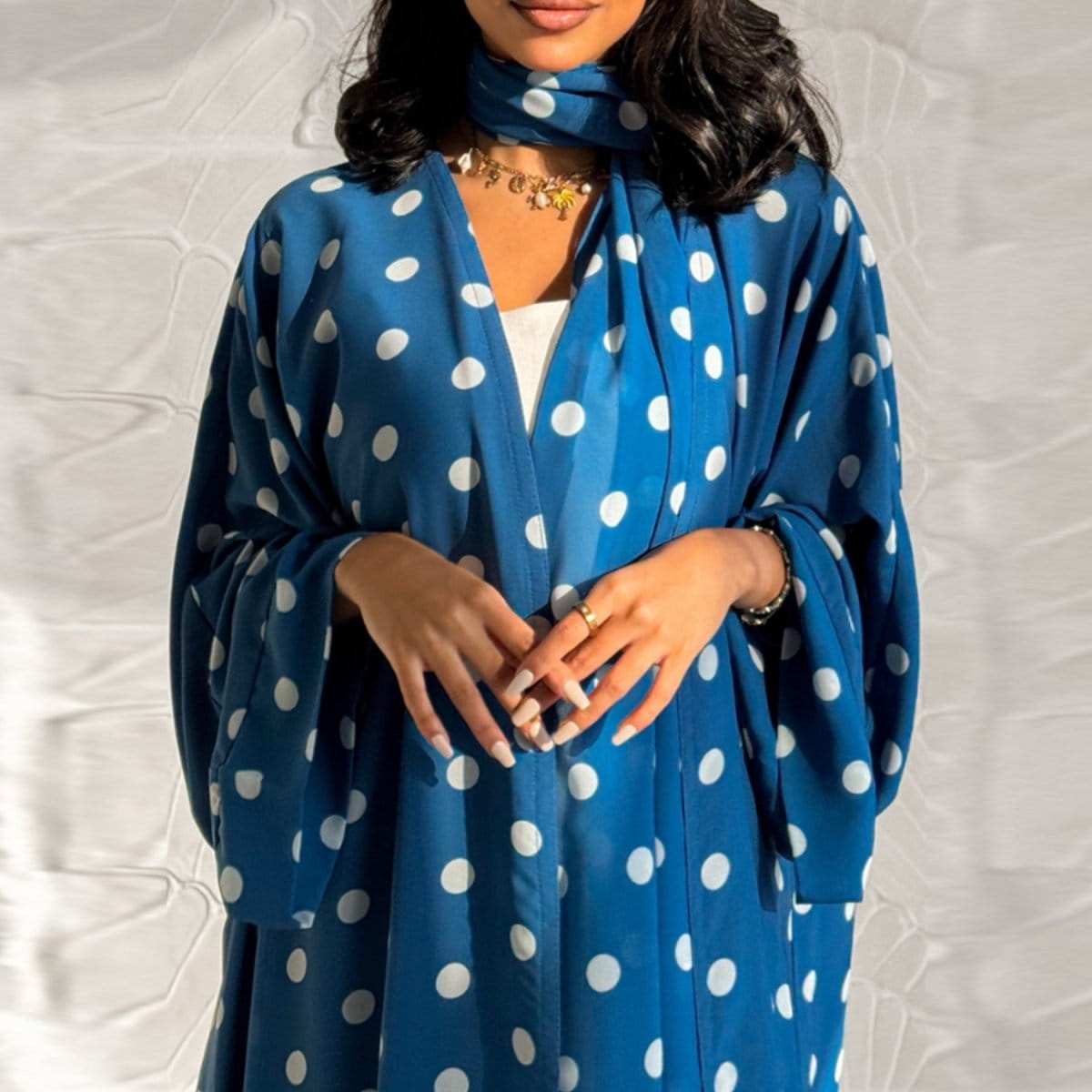 2-Piece Polka Dot Print Open Abaya Set(MOA316) - A-1 Thread Vault