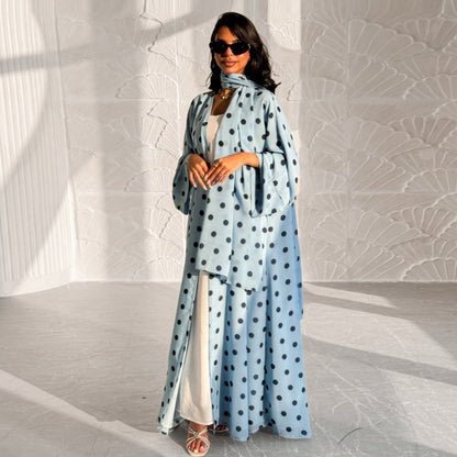 2-Piece Polka Dot Print Open Abaya Set(MOA316) - A-1 Thread Vault